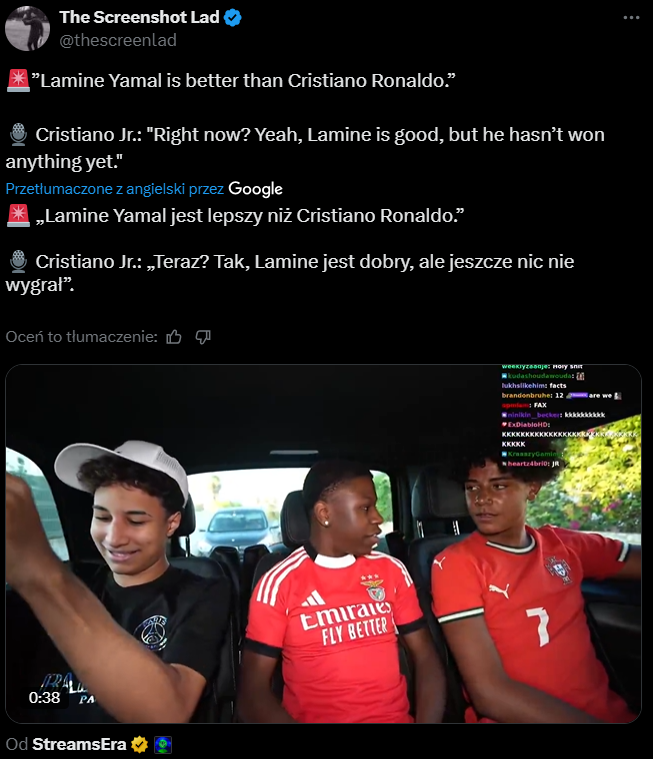 Tak Cristiano Ronaldo Jr PORÓWNUJE poziom swojego ojca do Yamala :D